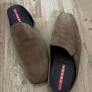 Prada Brown Suede Slip-On Loafers with Black Insole